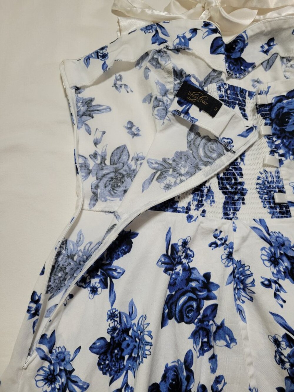 Dressystar Floral Halter Rockabilly Swing Dress Blue White Medium 50s Retro - Picture 10 of 10